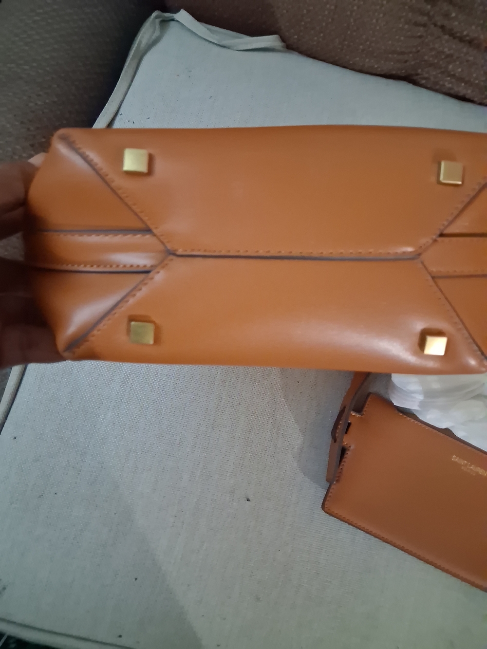 Saint Laurent Tan Leather Tote and Small Shoulder Bag with Gold YSL Hardware - Picture 2 of 6